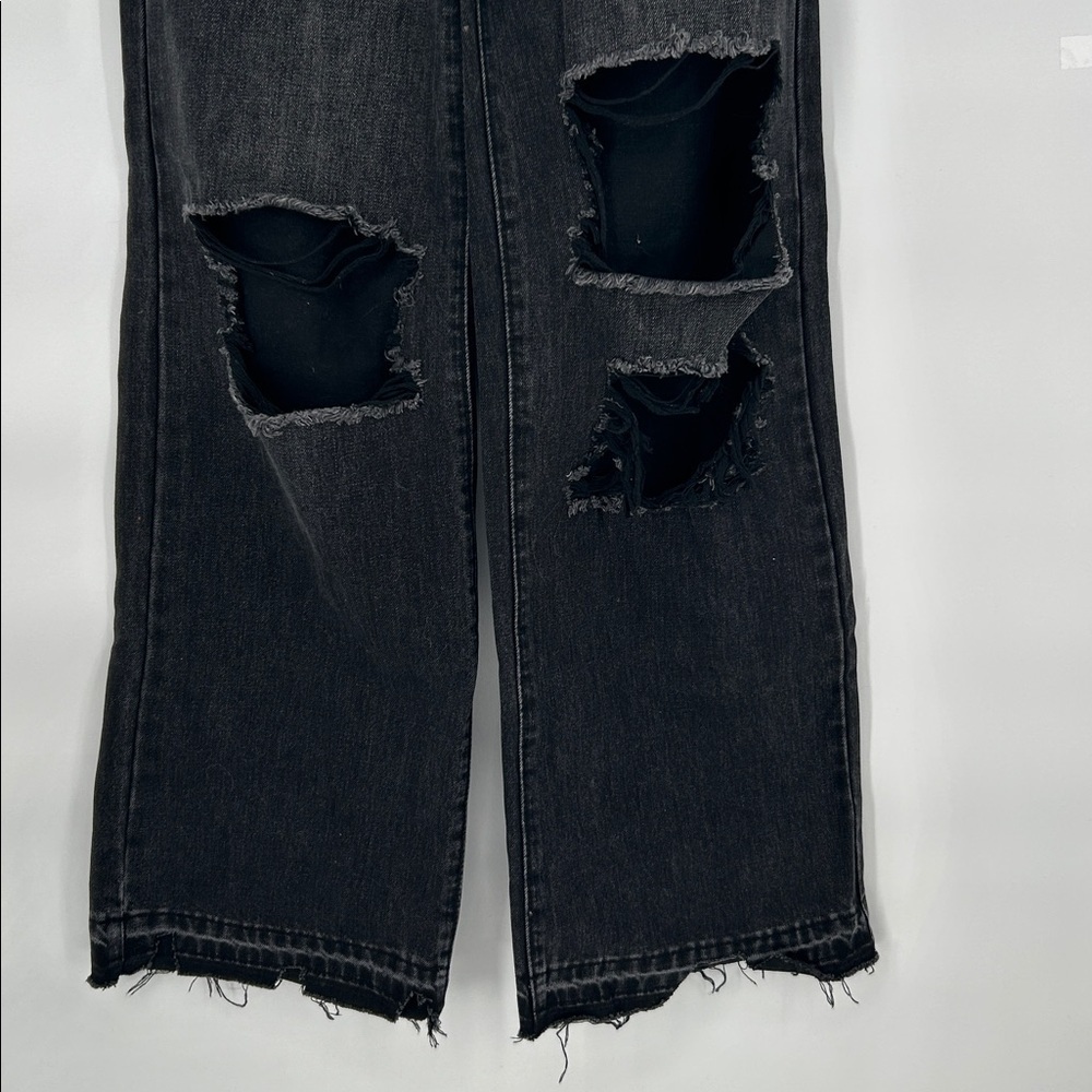 Vibrant M.I.U. Jeans Women's Juniors Size 1 Black Distressed High Rise Wide Leg - Picture 6 of 12
